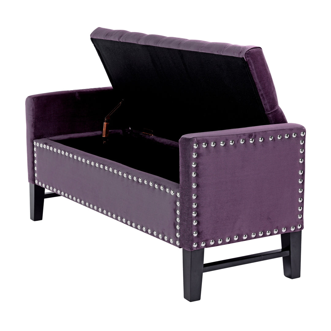 50" Plum and Black Upholstered Velvet Bench with Flip top, Shoe Storage