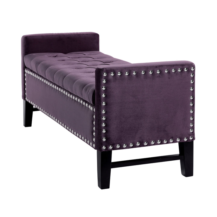 50" Plum and Black Upholstered Velvet Bench with Flip top, Shoe Storage