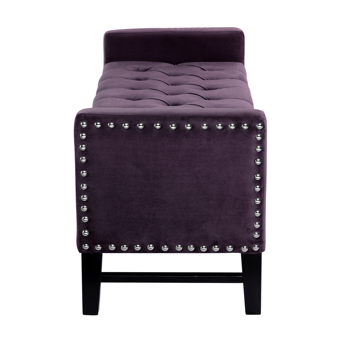 50" Plum and Black Upholstered Velvet Bench with Flip top, Shoe Storage