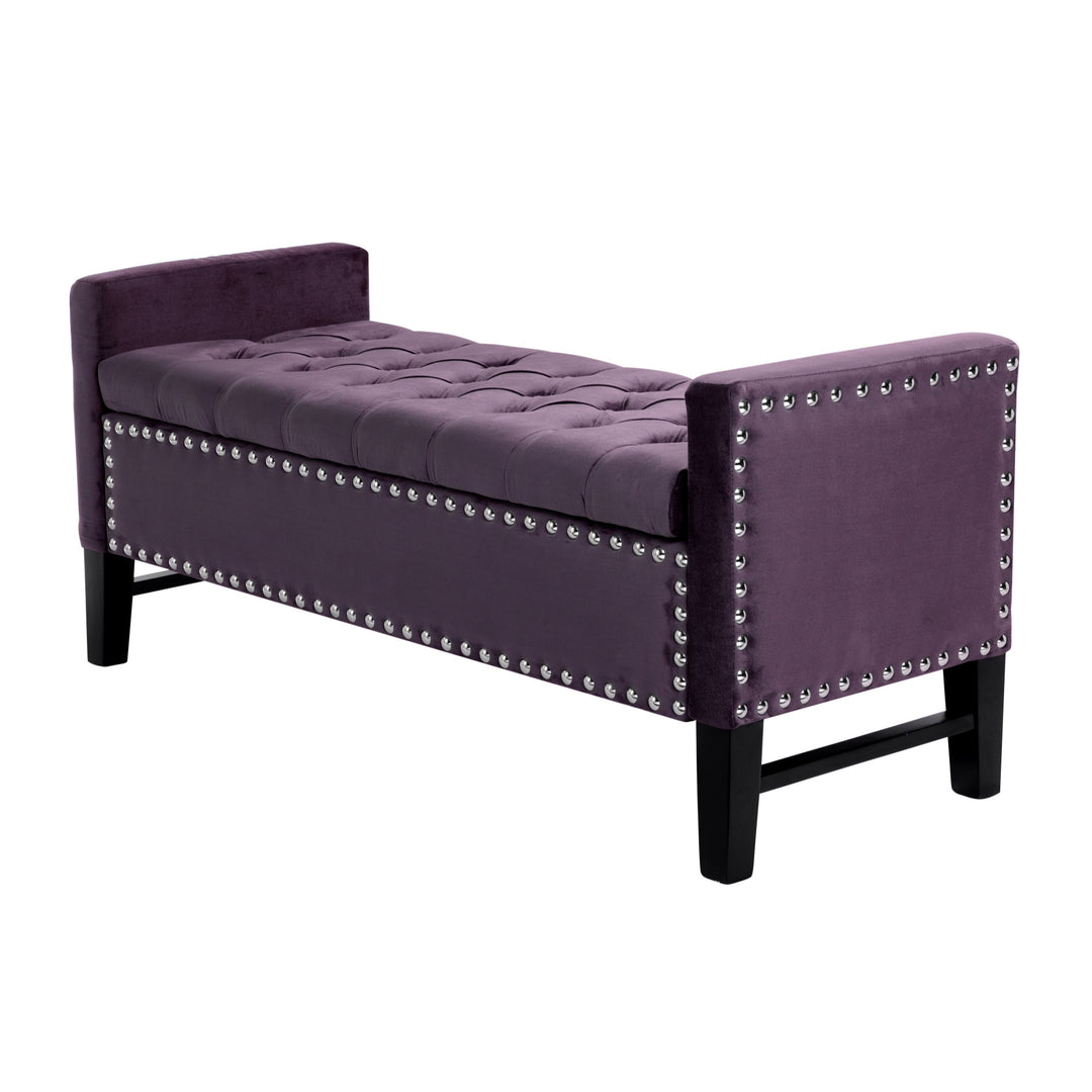 50" Plum and Black Upholstered Velvet Bench with Flip top, Shoe Storage