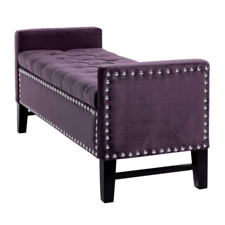 50" Plum and Black Upholstered Velvet Bench with Flip top, Shoe Storage