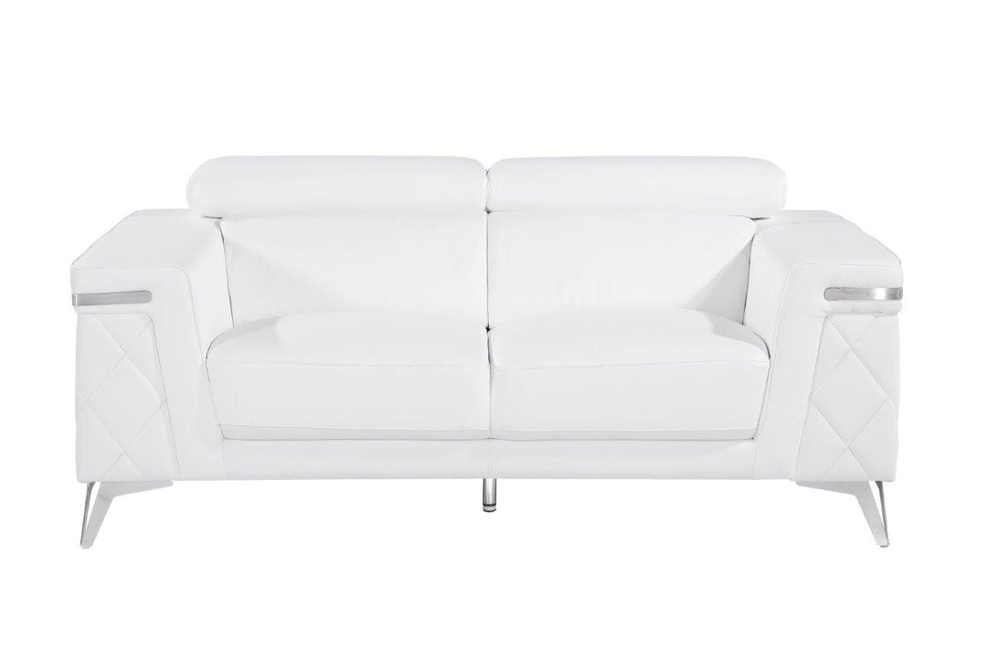 70" White And Silver Metallic Leather Loveseat