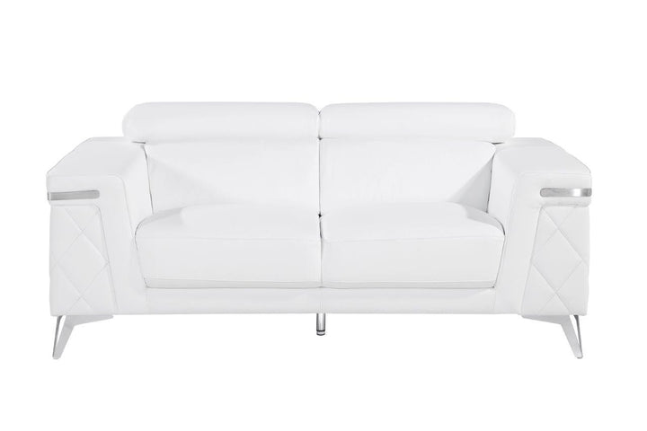 70" White And Silver Metallic Leather Loveseat