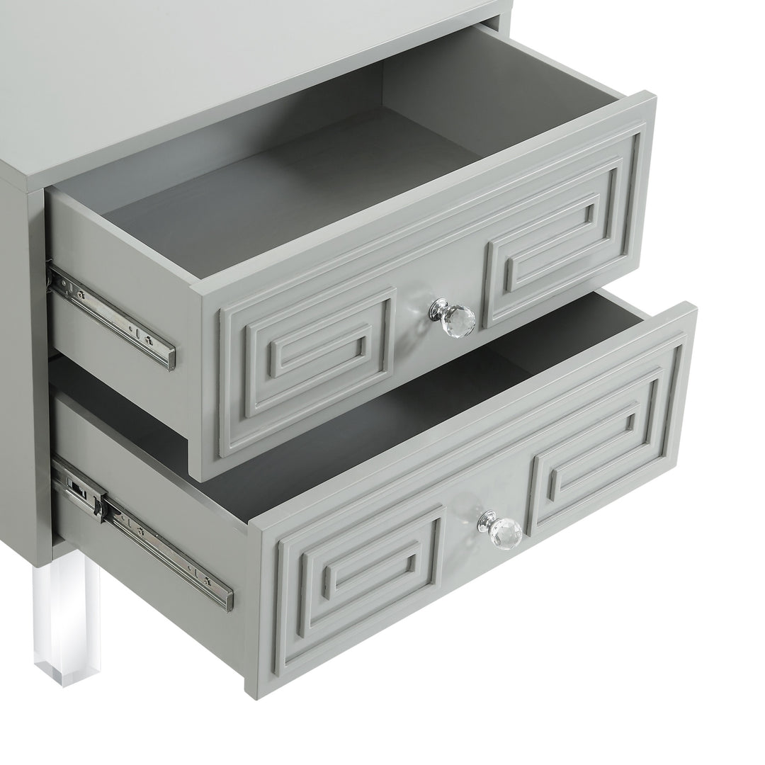 24" Clear and Light Gray End Table with Two Drawers