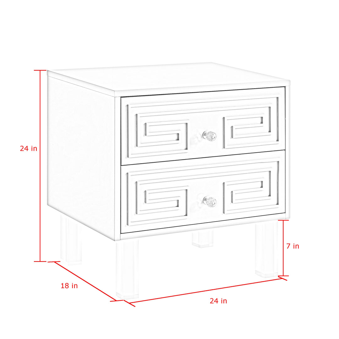 24" Clear and Light Gray End Table with Two Drawers