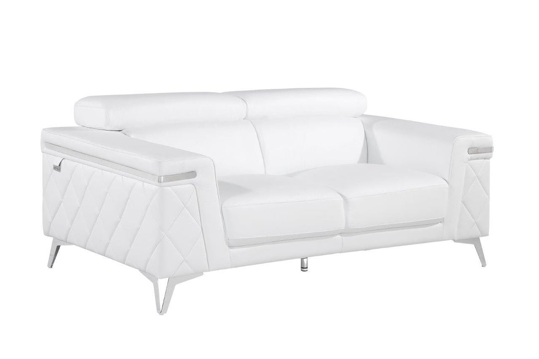 70" White And Silver Metallic Leather Loveseat