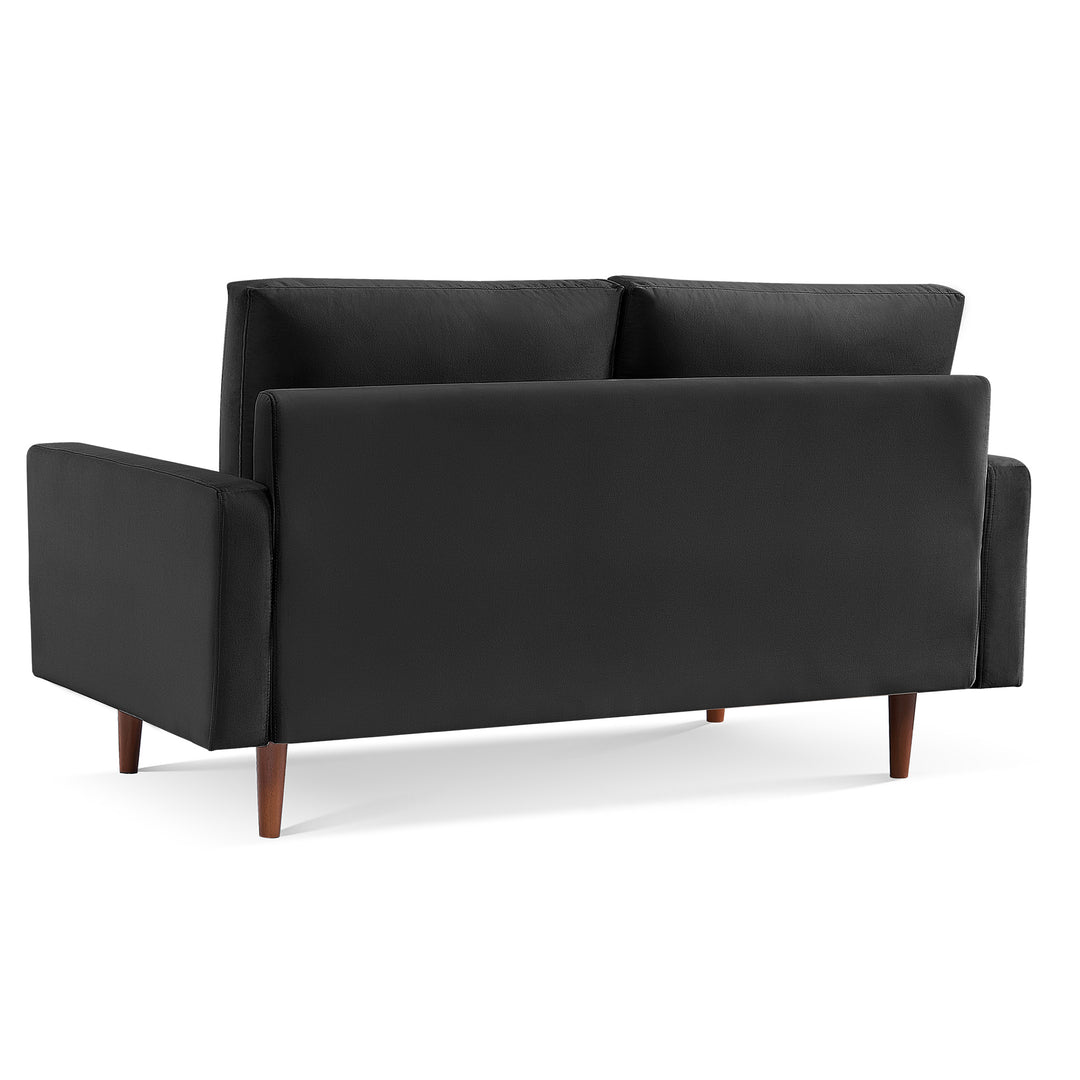 69" Black Velvet and Dark Brown Sofa