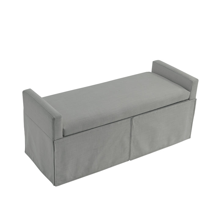 50" Light Gray Upholstered Linen Bench with Flip top, Shoe Storage