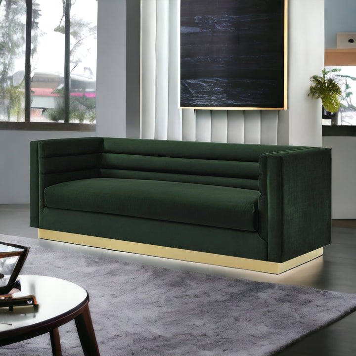 84" Hunter Green Velvet Sofa