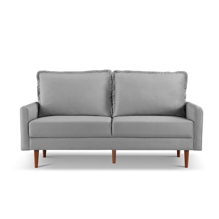 69" Gray Velvet and Dark Brown Sofa