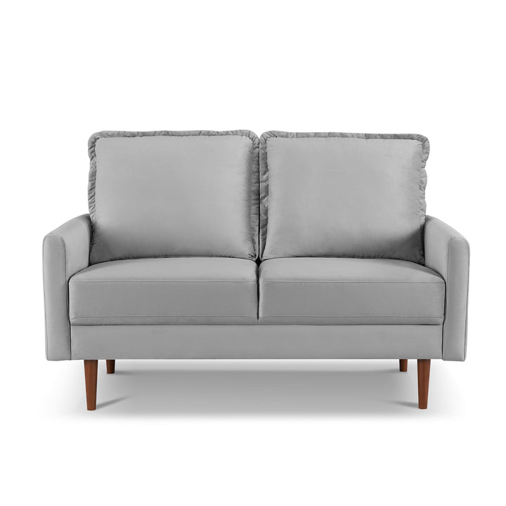 57" Gray And Dark Brown Velvet Loveseat