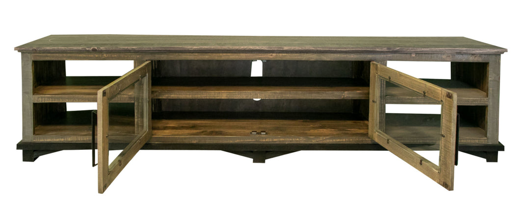 93" Brown Solid Wood Cabinet Enclosed Storage Distressed TV Stand