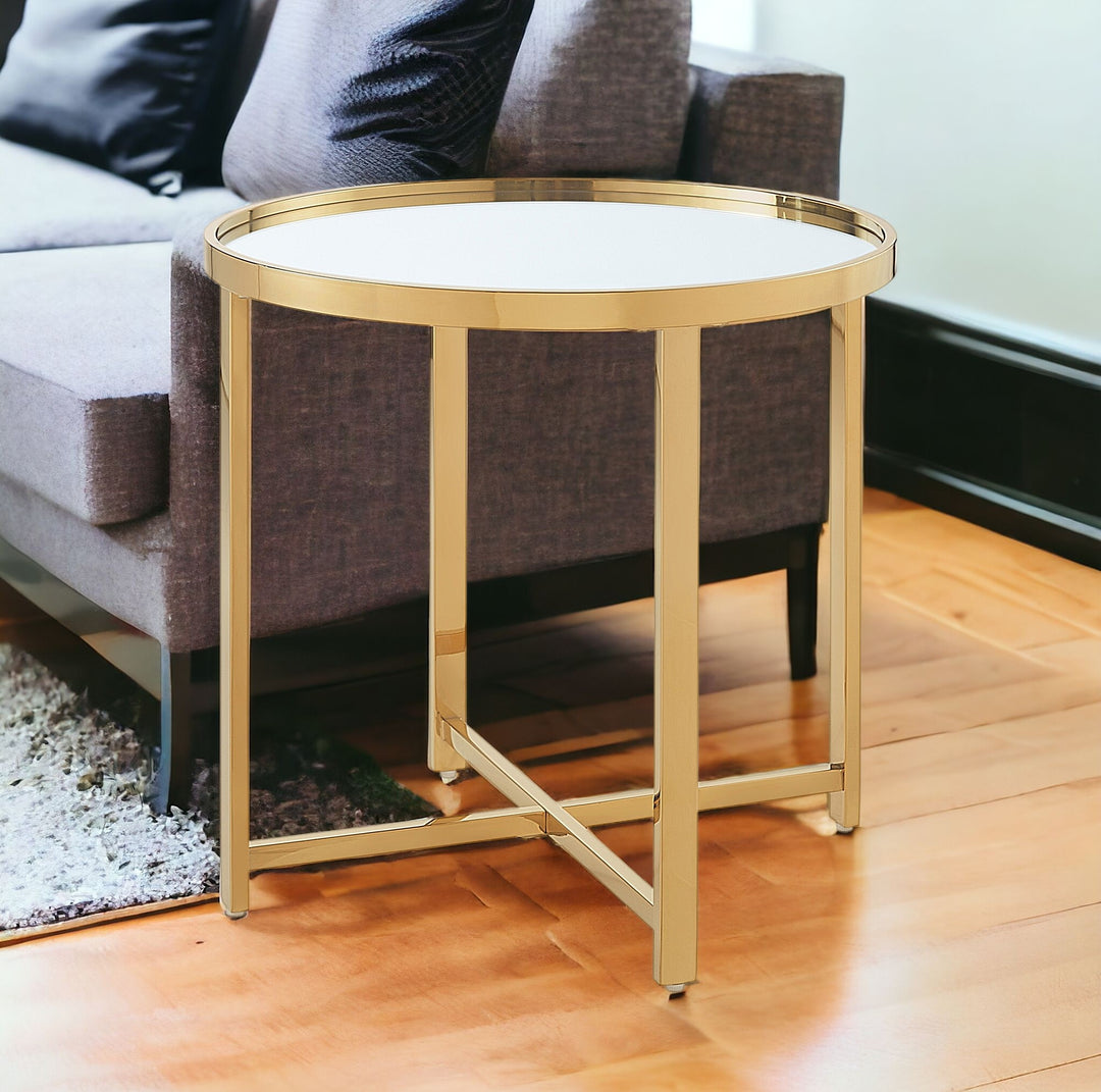 22" Gold Glass Round Mirrored End Table