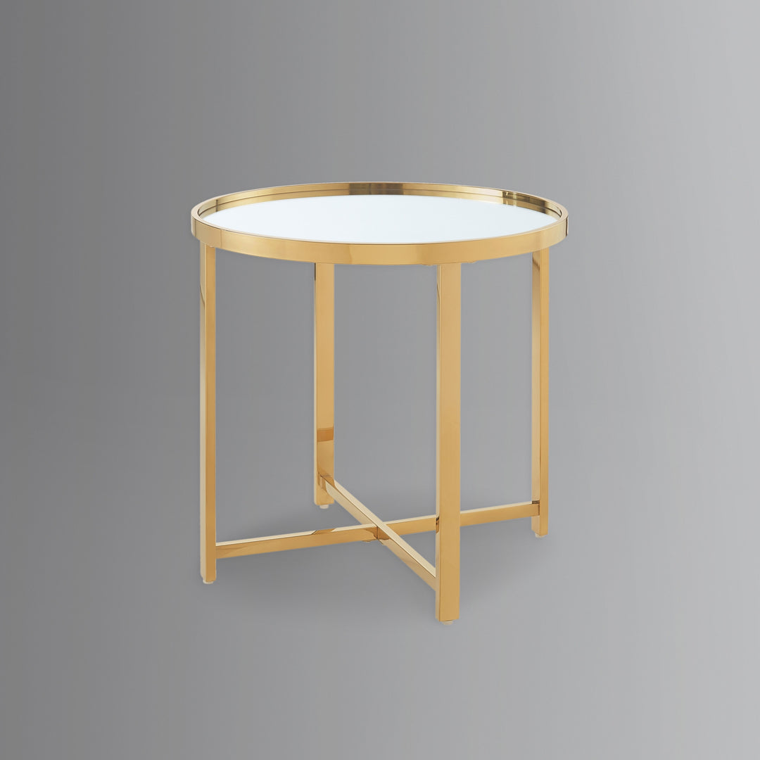 22" Gold Glass Round Mirrored End Table