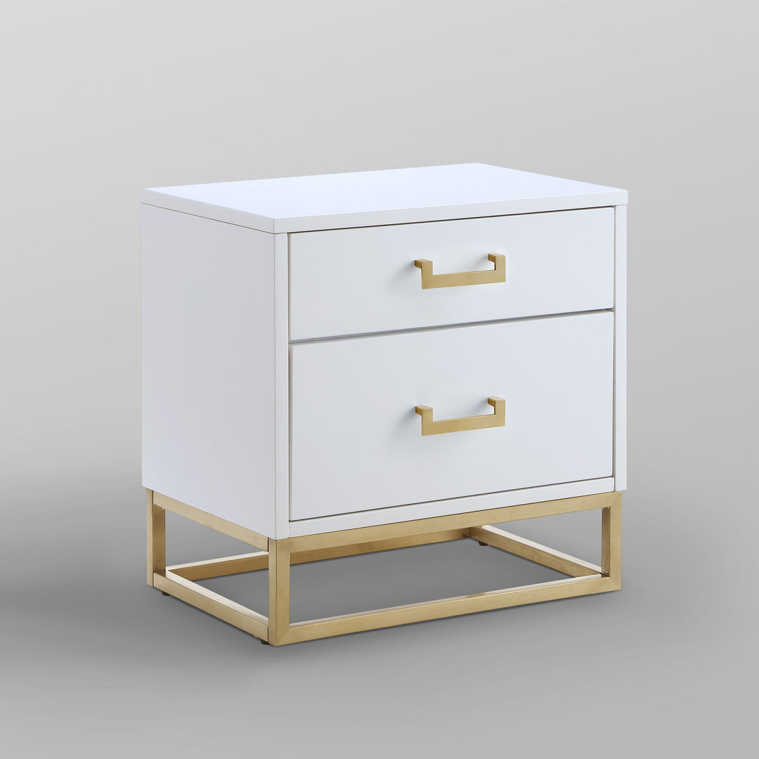 20" Gold and White End Table with Two Drawers