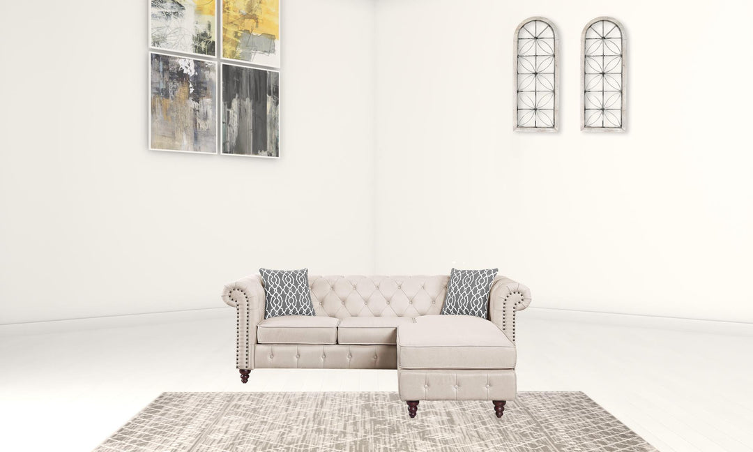 Beige Linen L Shaped Sofa and Chaise