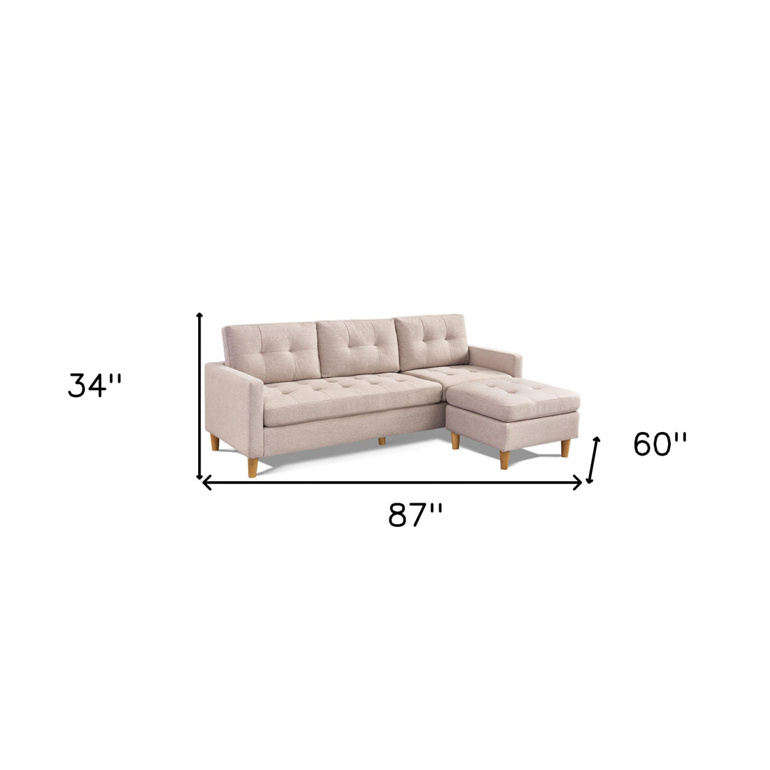 87" Beige Polyester Blend and Natural Sofa with Ottoman