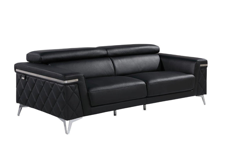 89" Black And Silver Italian Leather Sofa