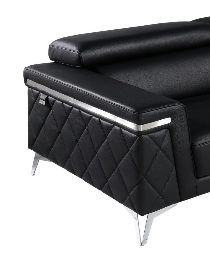 89" Black And Silver Italian Leather Sofa