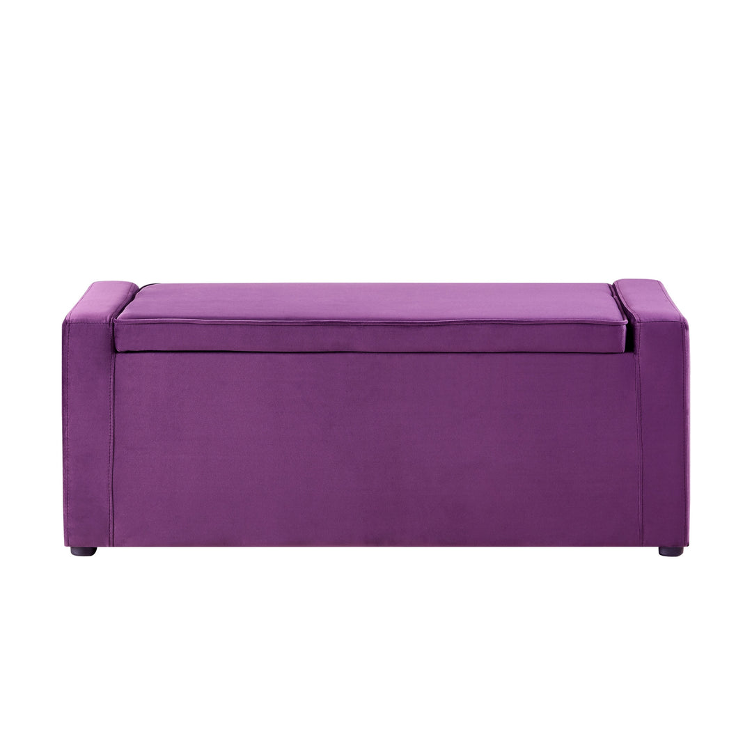 47" Purple and Black Upholstered Velvet Bench with Flip top, Shoe Storage