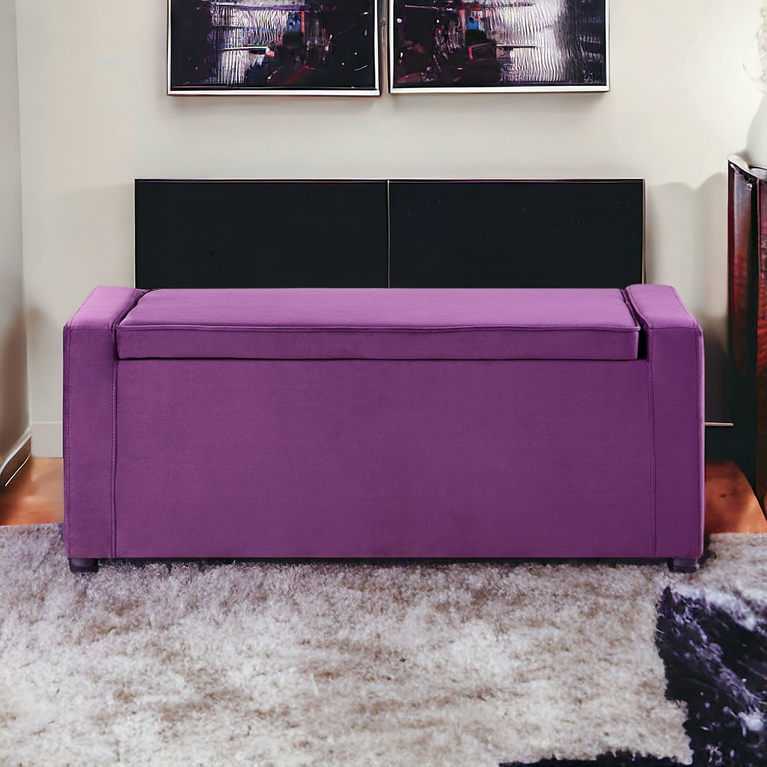 47" Purple and Black Upholstered Velvet Bench with Flip top, Shoe Storage