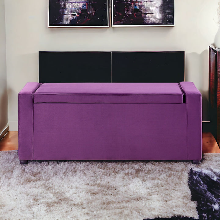 47" Purple and Black Upholstered Velvet Bench with Flip top, Shoe Storage