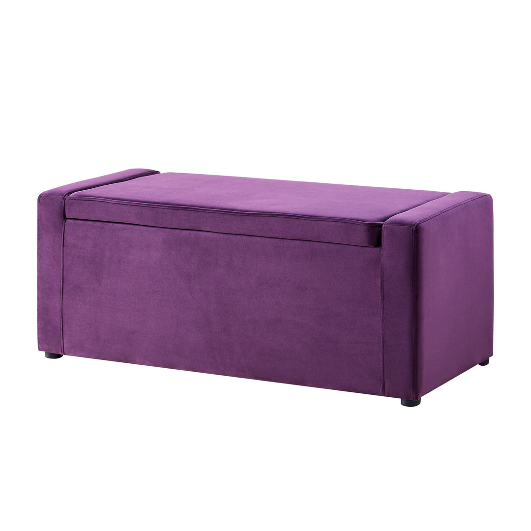 47" Purple and Black Upholstered Velvet Bench with Flip top, Shoe Storage