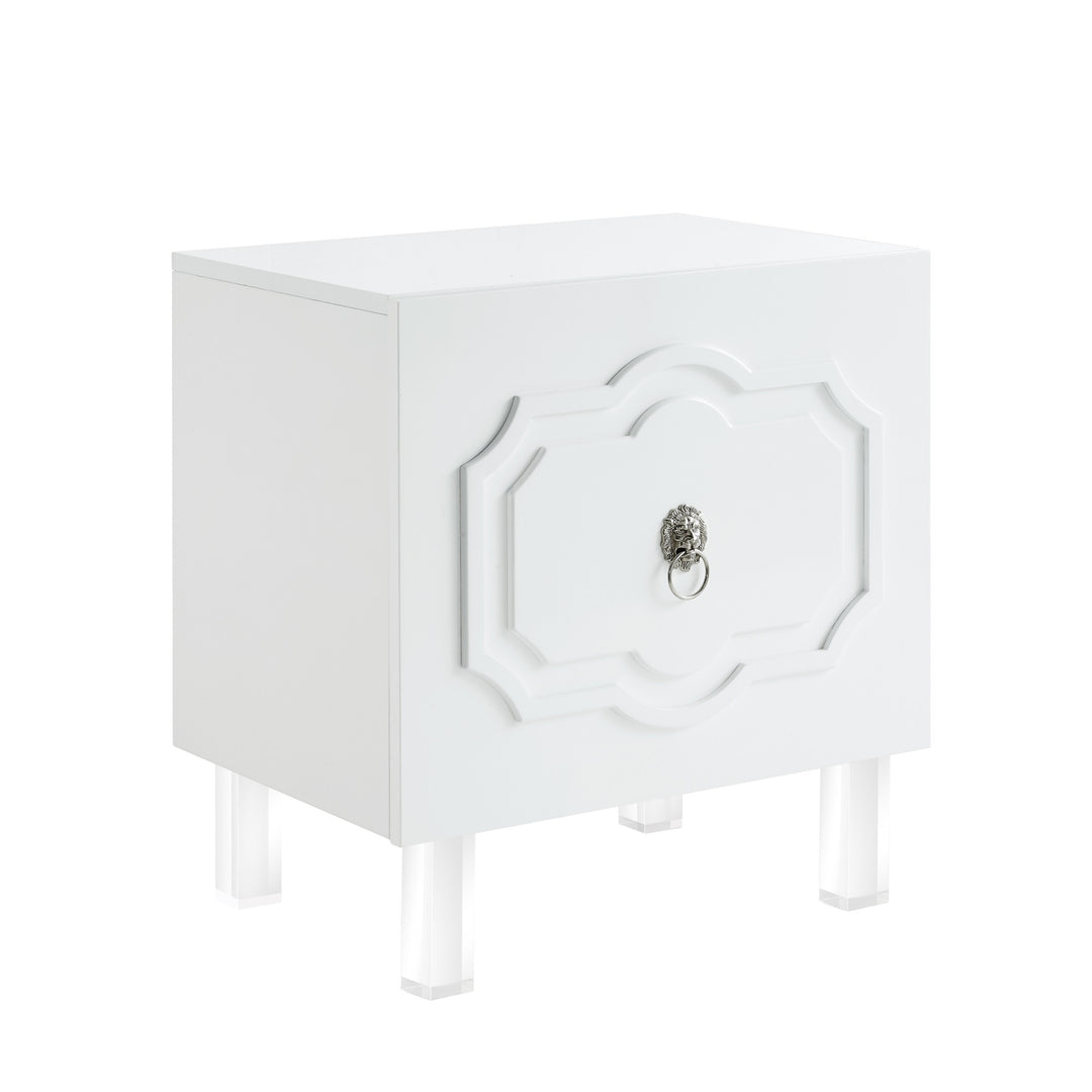 24" Clear and White End Table with Two Shelves