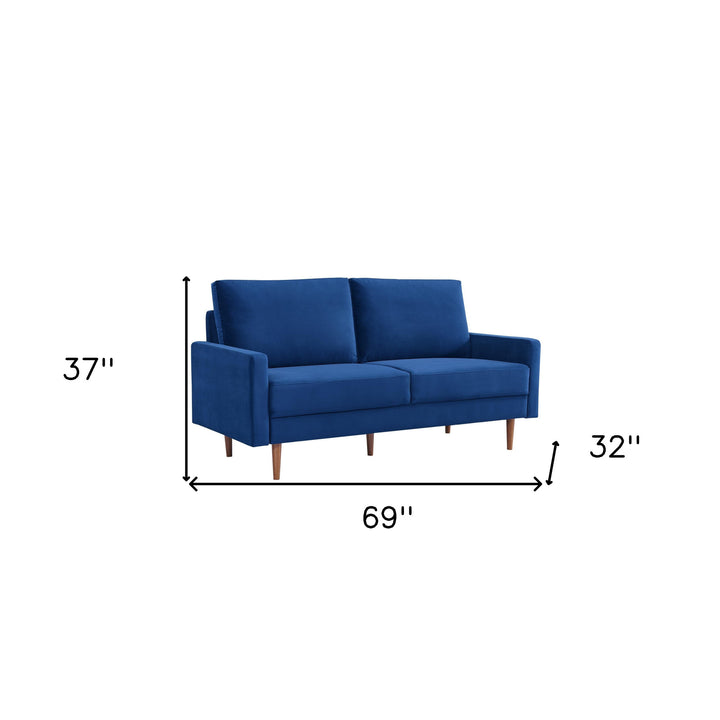 69" Blue Velvet and Dark Brown Sofa