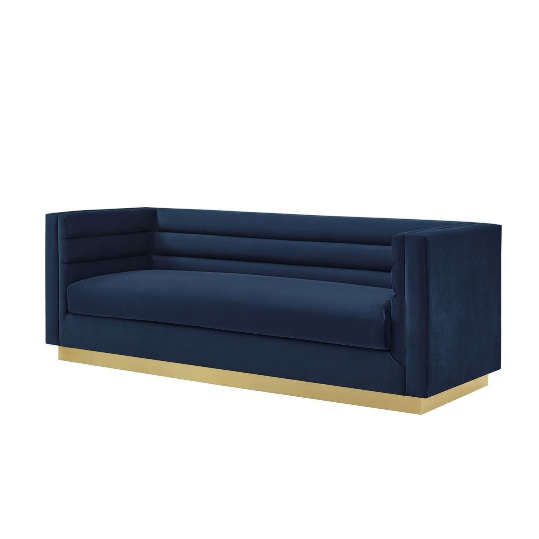 84" Navy Blue Velvet Sofa