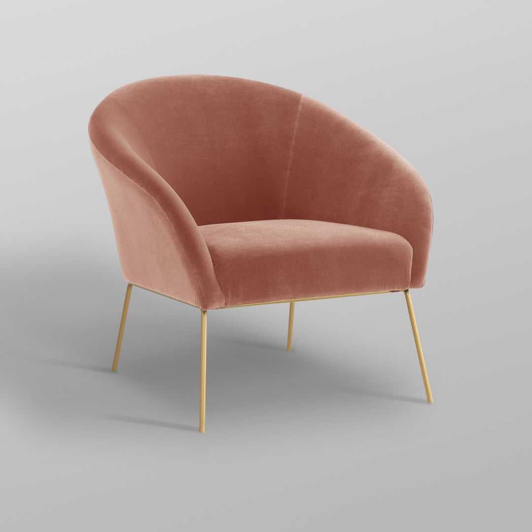 31" Blush and Gold Velvet Barrel Chair