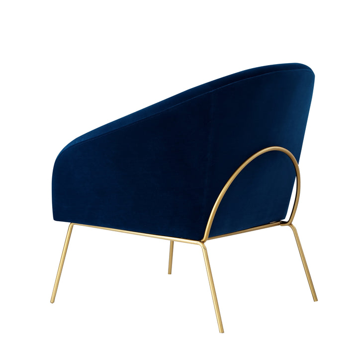 31" Navy Blue And Gold Velvet Barrel Chair