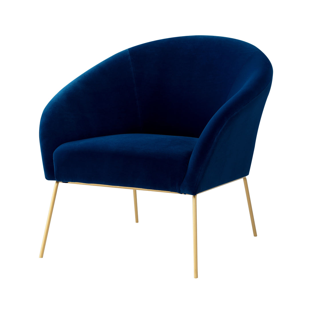 31" Navy Blue And Gold Velvet Barrel Chair