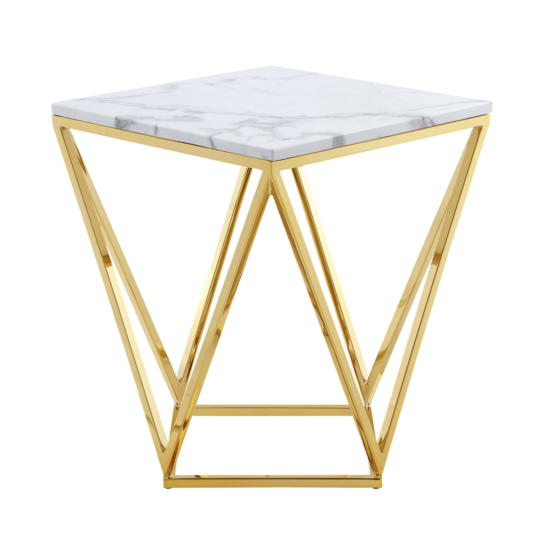 22" Gold and White Stone End Table