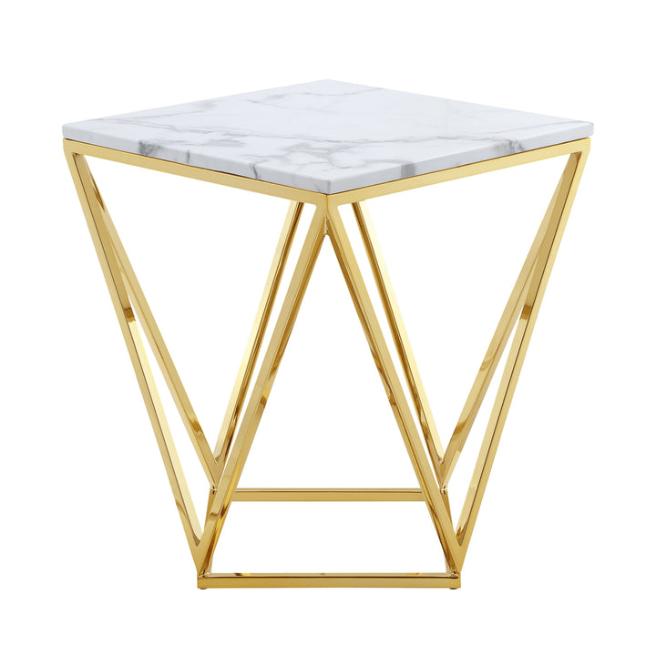 22" Gold and White Stone End Table