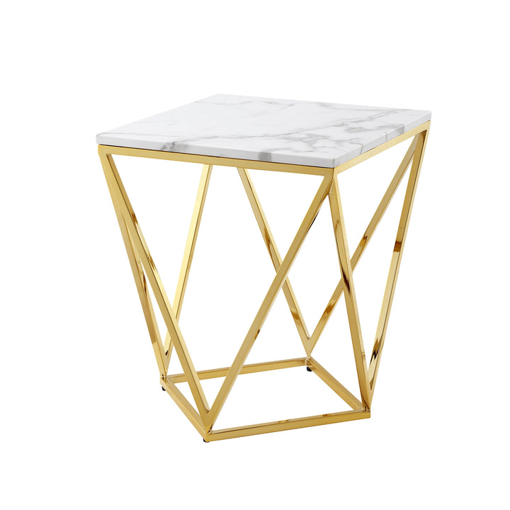 22" Gold and White Stone End Table