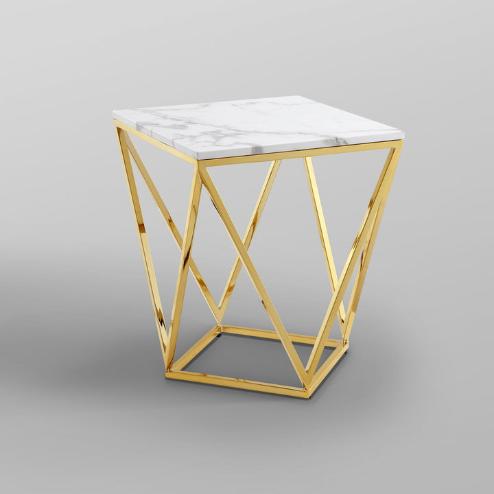 22" Gold and White Stone End Table