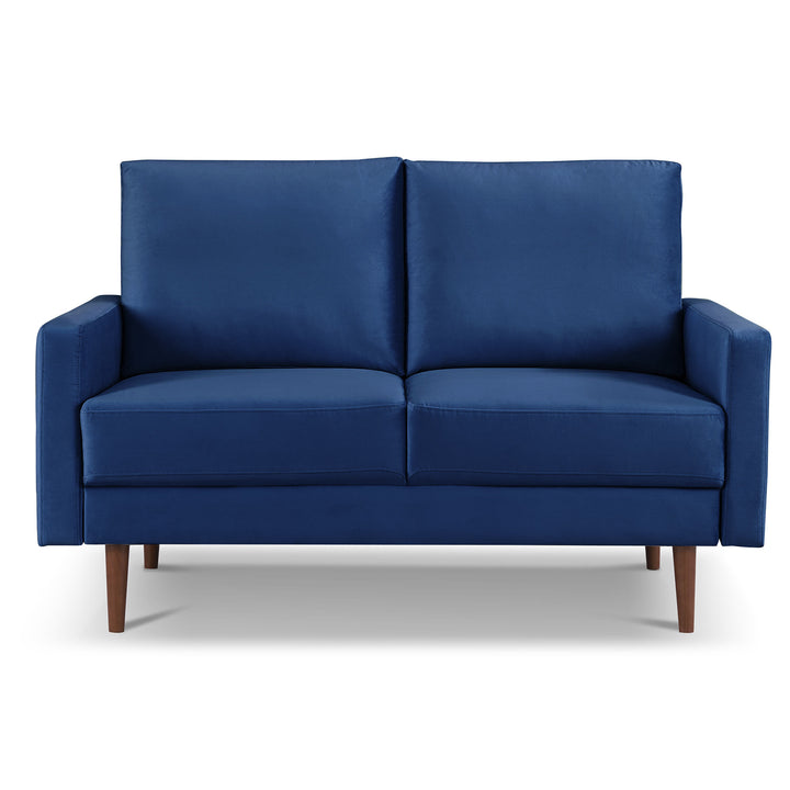 57" Blue And Dark Brown Velvet Loveseat