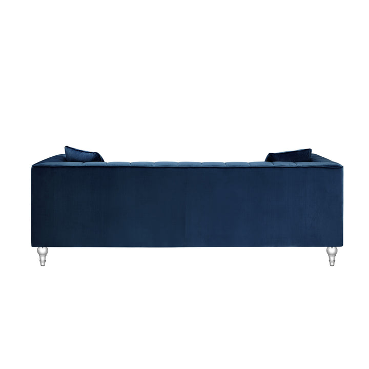 88" Navy Blue Velvet and Clear Sofa and Toss Pillows