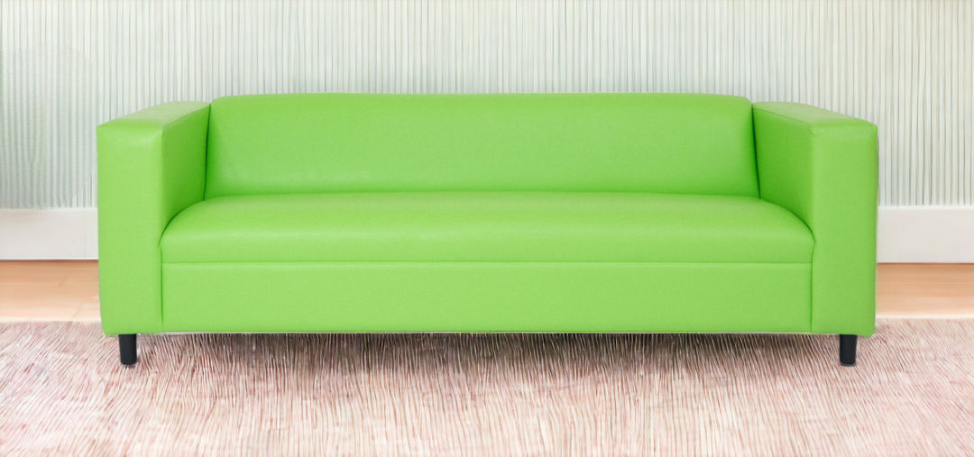 84" Green Faux Leather And Black Sofa