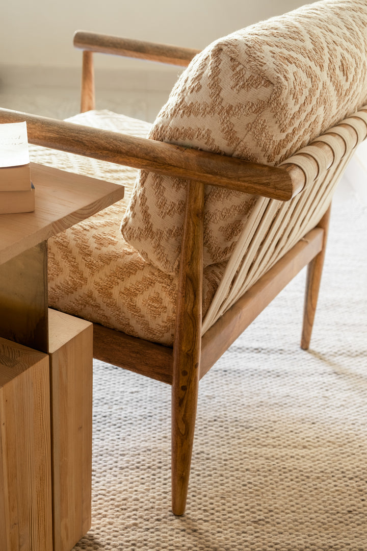 28" Beige and Natural Cotton Geometric Arm Chair