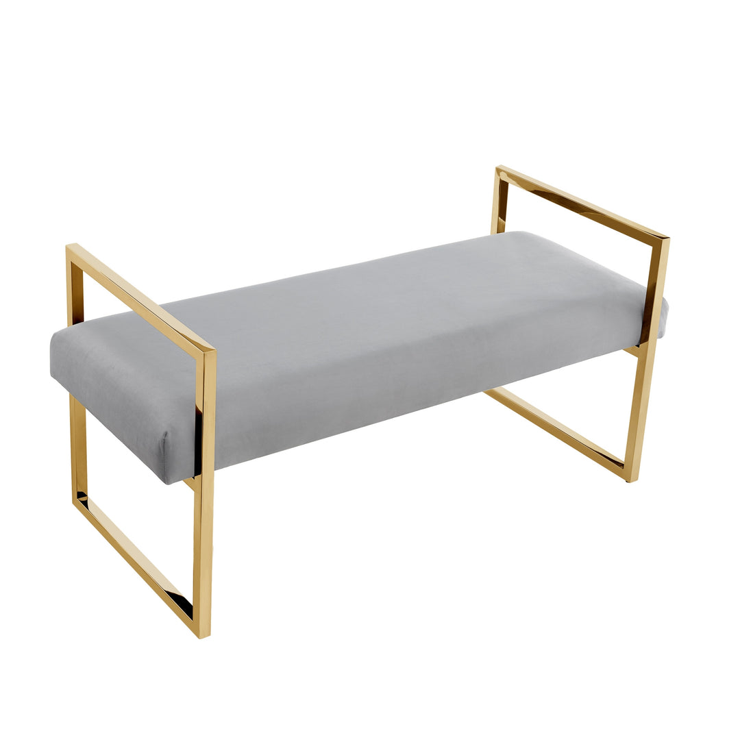 48" Gray and Gold Upholstered Velvet Bench