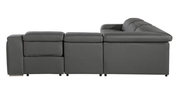 Gray Italian Leather Power Reclining Curved Five Piece Corner Sectional