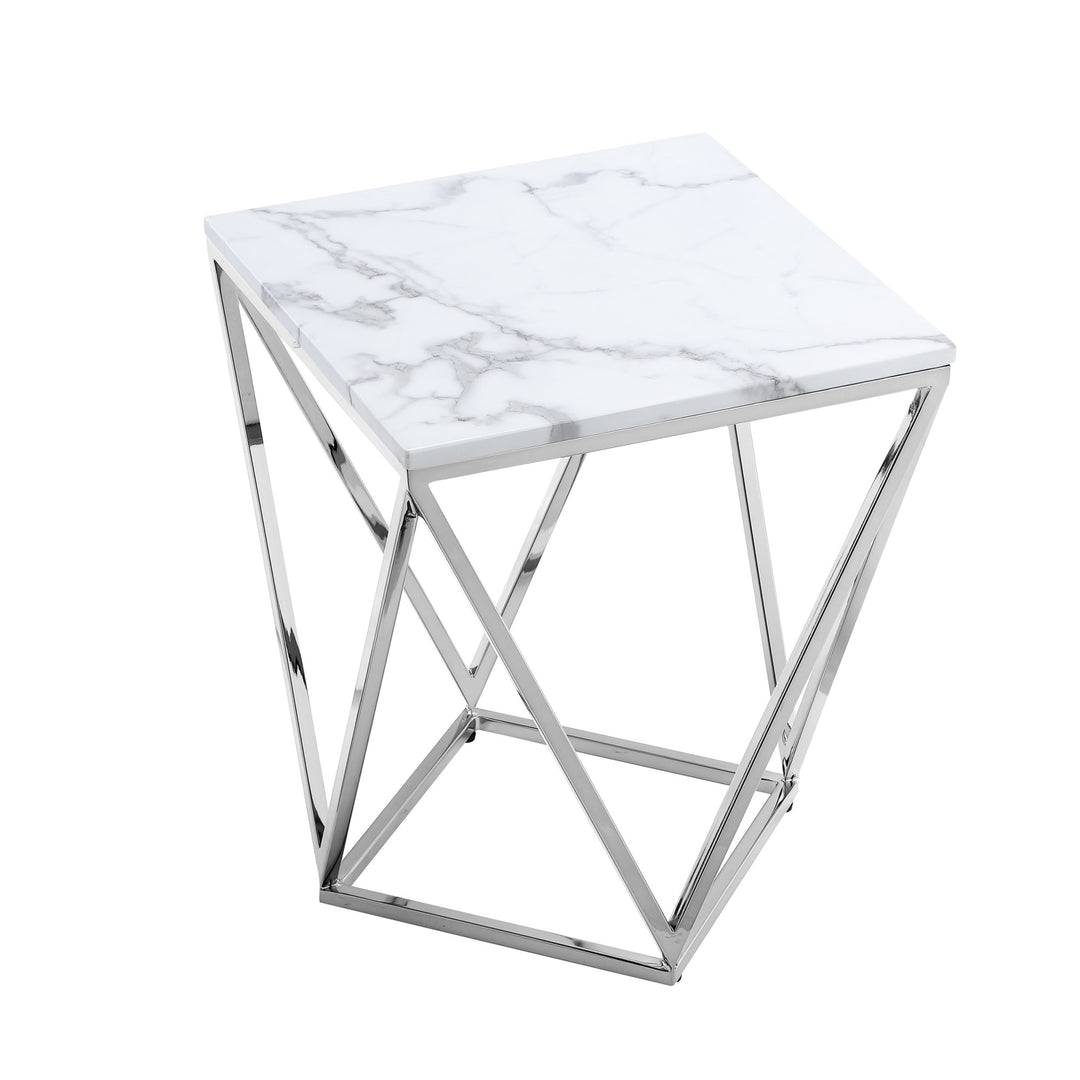 22" Silver Metallic and White Stone End Table