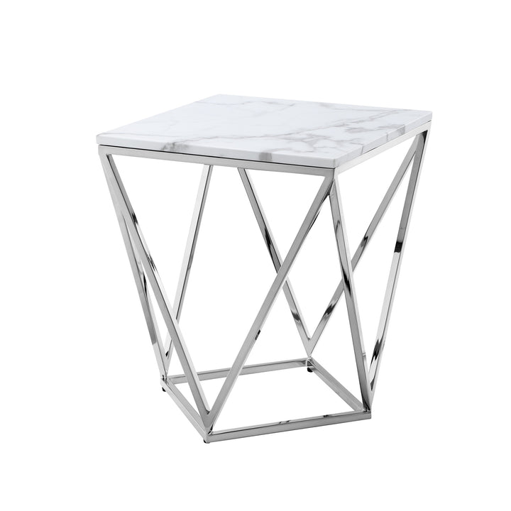 22" Silver Metallic and White Stone End Table