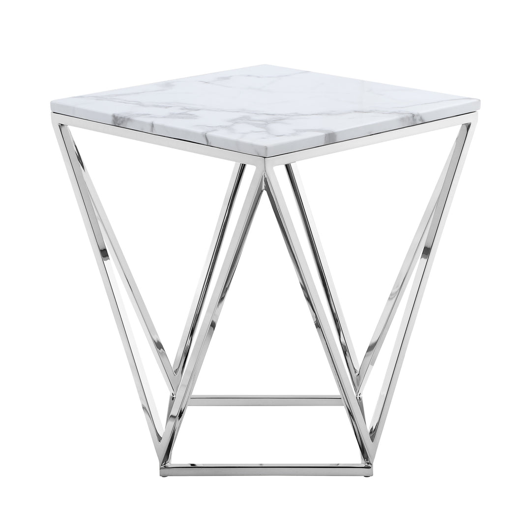 22" Silver Metallic and White Stone End Table