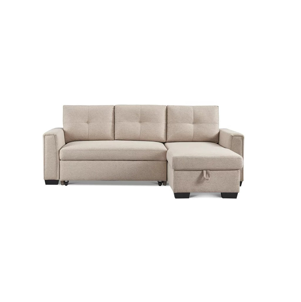 92" Beige Polyester Blend and Black Convertible Futon Sleeper Sofa