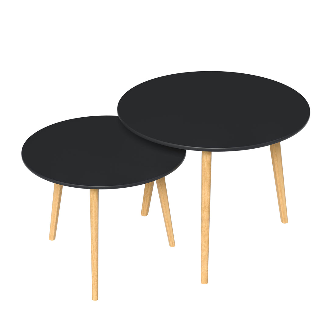 Set Of Two 20" Wood Brown And Black Round Nested Tables