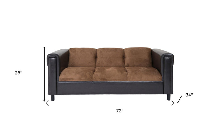 72" Brown And Black Chenille Sofa