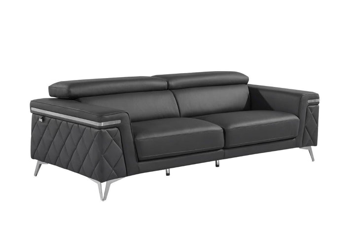 89" Gray And Silver Italian Leather Sofa